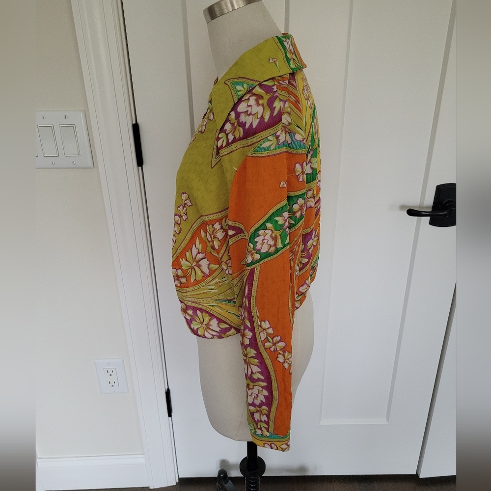 Haute Hippie Blouse Boho Green Orange Floral Long Sleeve Surplice Collar… - Picture 4 of 11